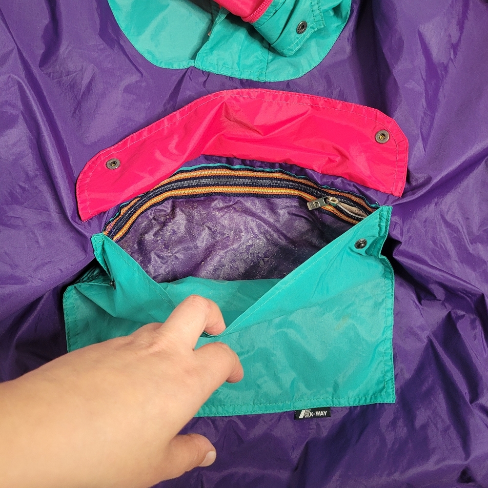 Vintage K-way packable pink green and purple color block windbreaker size Large - Picture 8 of 16